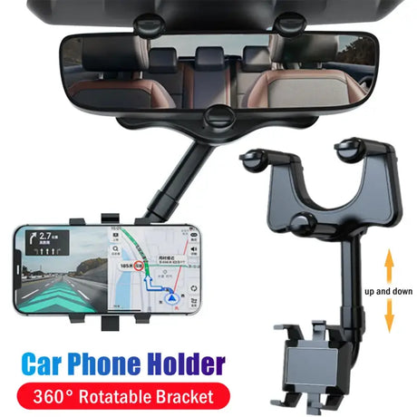 a close up of a car phone holder with a car mirror