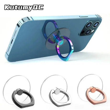 a close up of a cell phone with a ring on it