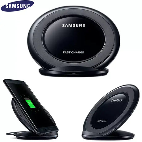 a close up of a cell phone charging station with a samsung fast charge