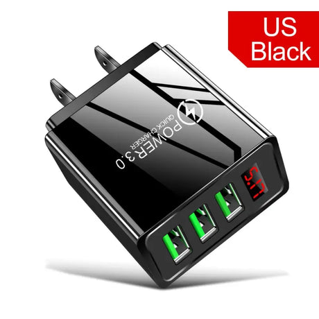 a close up of a usb charger with a us black logo