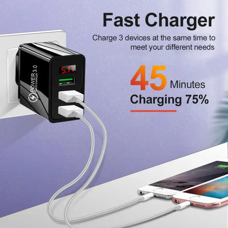a white wall charger with a charging cable