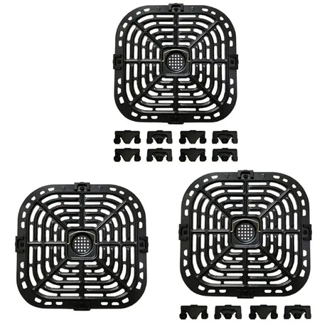 a close up of four black plastic square fan blades