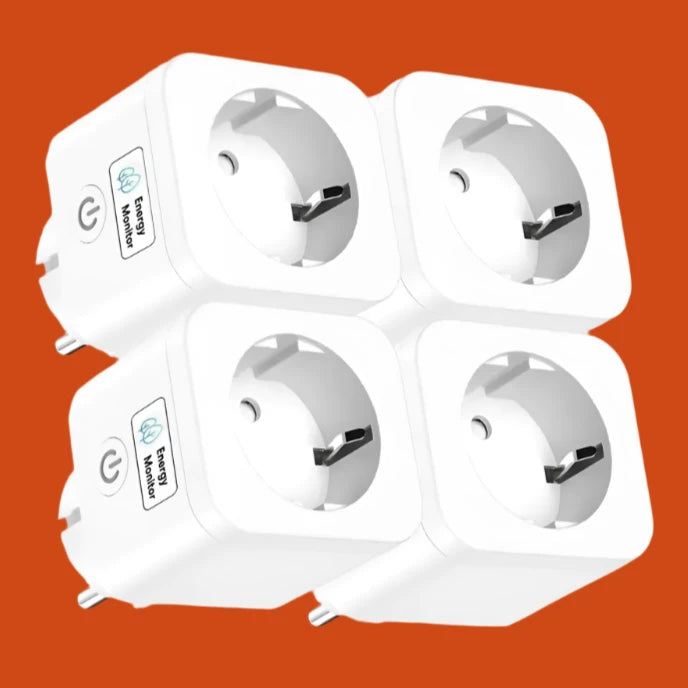 A close up of a group of three different plugs on a white background