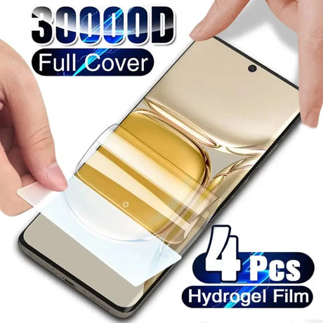 someone holding a cell phone with a screen that has a gold cover