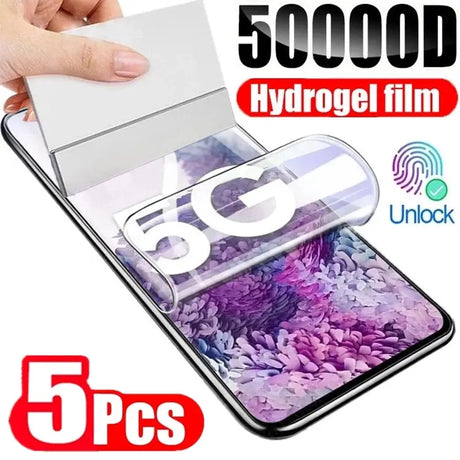 a close up of a person holding a cell phone with a 5, 000 hydrogel film