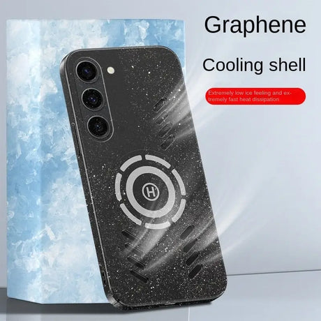the back of a black and white iphone case with a white circle on it