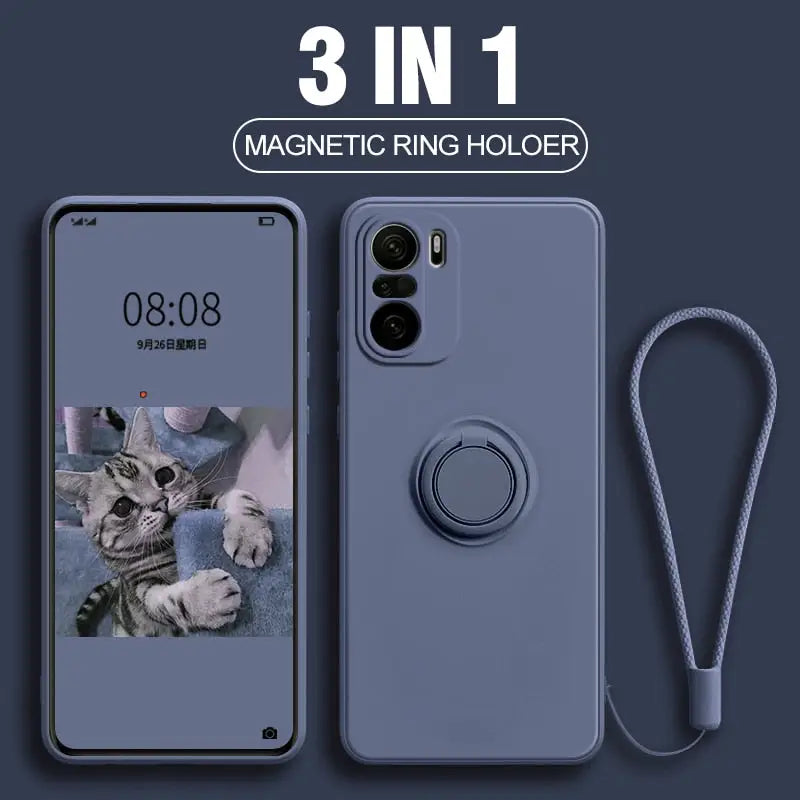 a close up of a phone with a ring holder attached to it