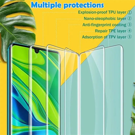 a close up of a phone with multiple protection glass on it