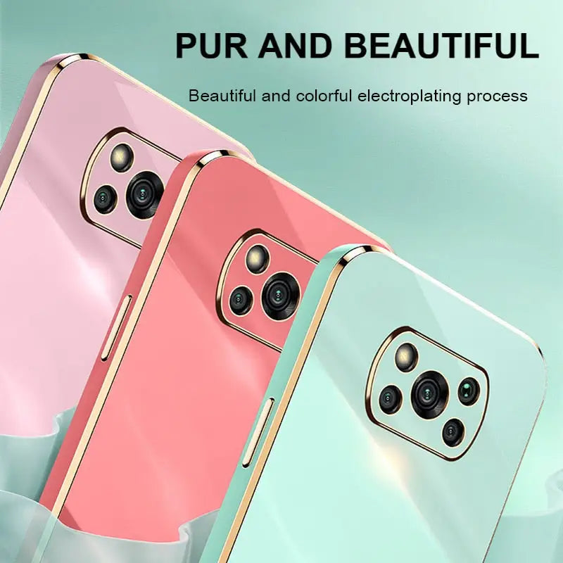 three different colored phones with the text pur and beautiful