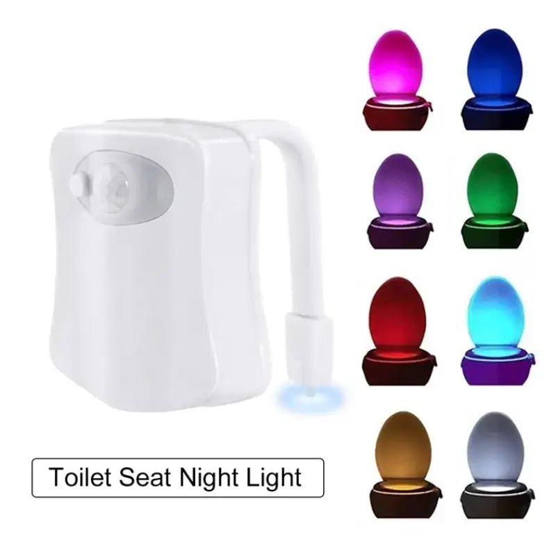 A close up of a toilet seat with a light on it