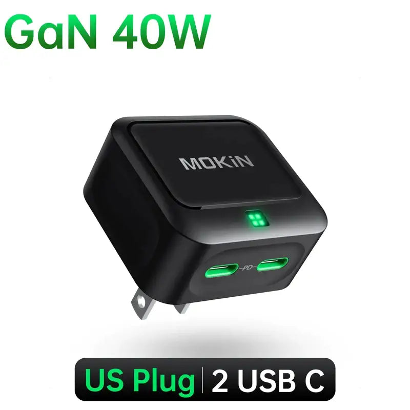 A close up of a usb plug with a green light