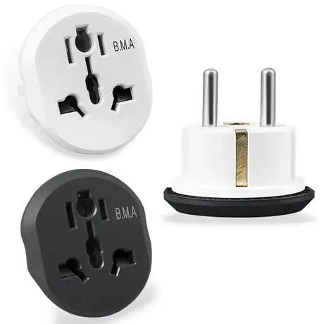 a close up of a white and black plug and a black and white plug