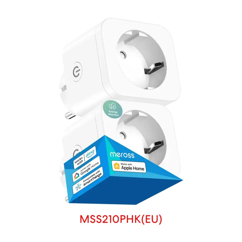 A close up of a white and blue box with a plug