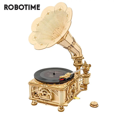 a golden gramphone with a record player