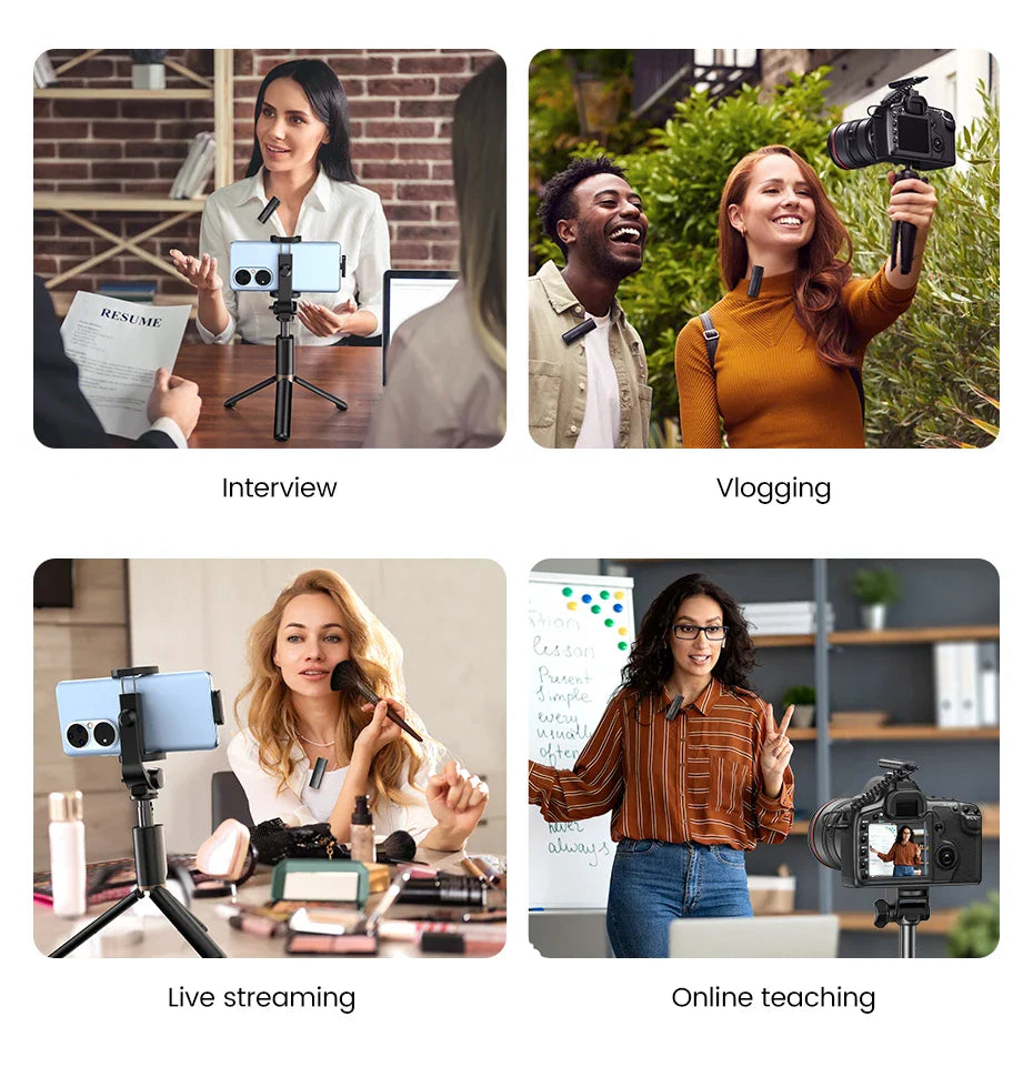 Collage of four images showing different types of content creation activities.