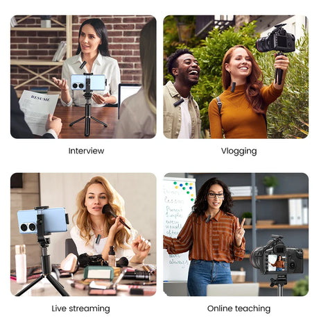 Collage of four images showing different types of content creation activities.