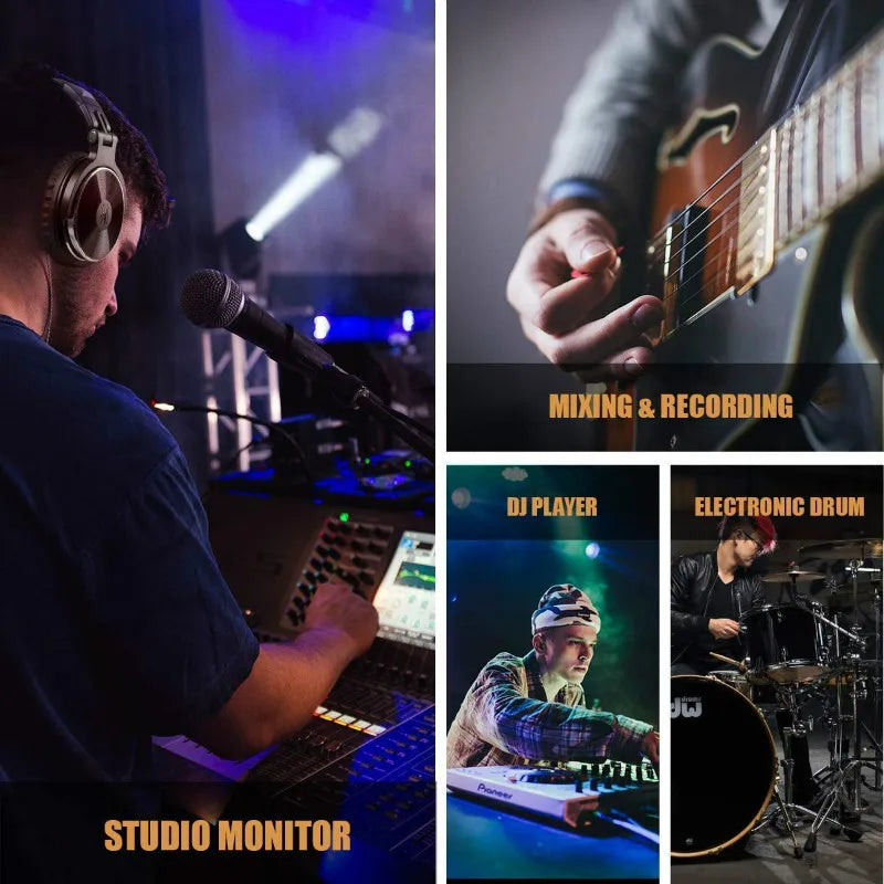 Collage of music production and performance scenes featuring studio equipment, instruments, and musicians.