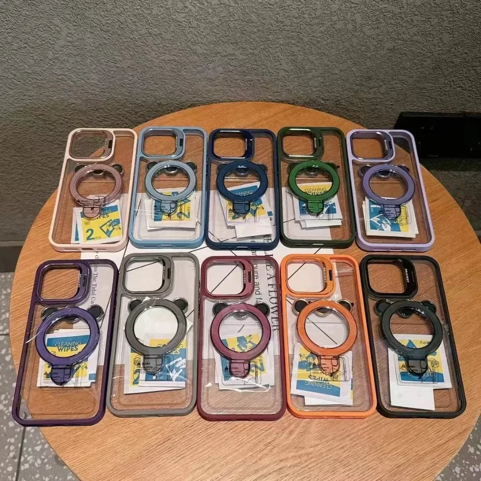 Colorful phone cases with ring stands.