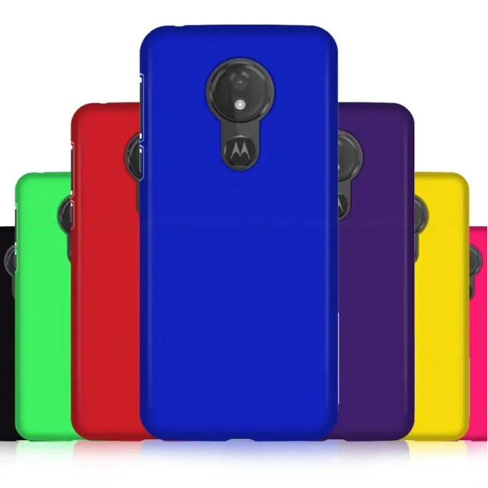 Colorful smartphone cases featuring a prominent Motorola logo and camera cutout.