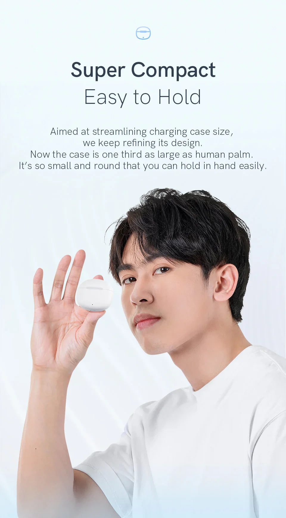 Compact charging case.