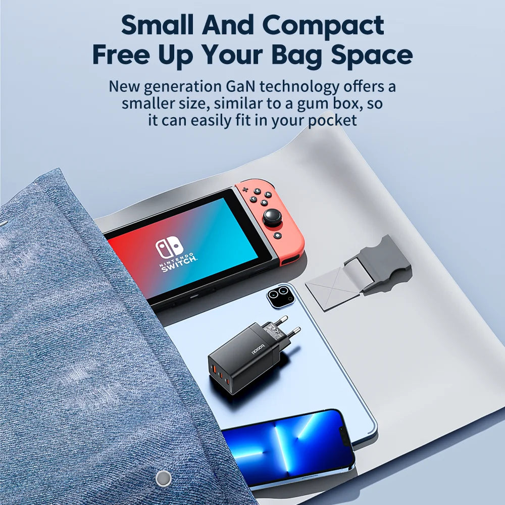 Compact charger or power adapter with GaN technology.