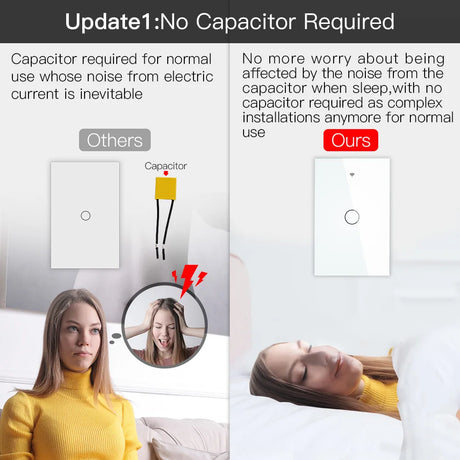 Comparison of light switches with and without capacitors.