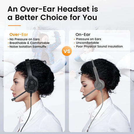 Comparison between over-ear and on-ear headsets, highlighting the advantages of over-ear models.
