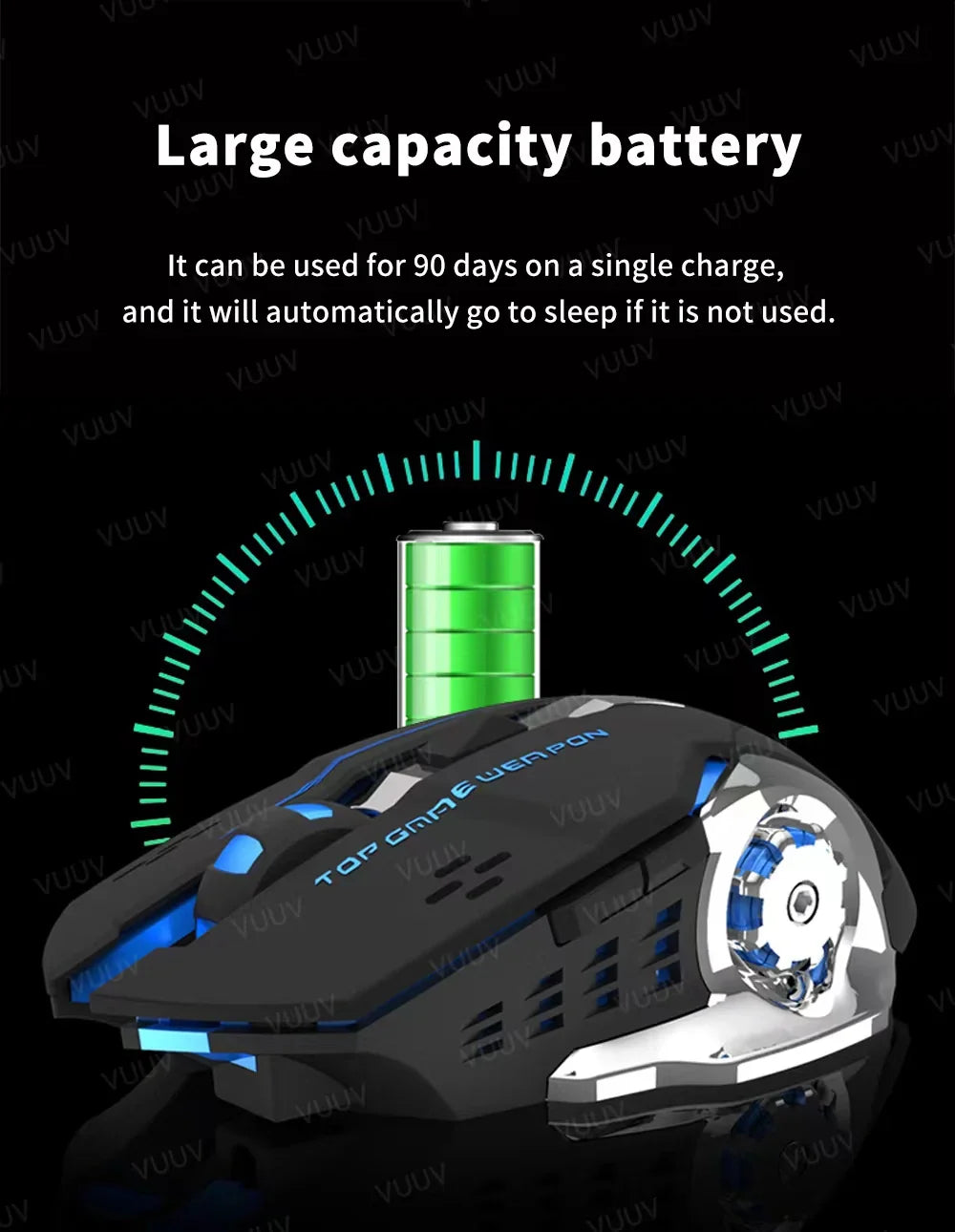 Futuristic-looking computer mouse with blue accents and a visible mechanical wheel.