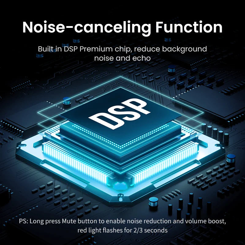 Computer processor chip with ’DSP’ label and glowing blue accents.
