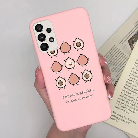 a pink phone case with a cartoon character on it
