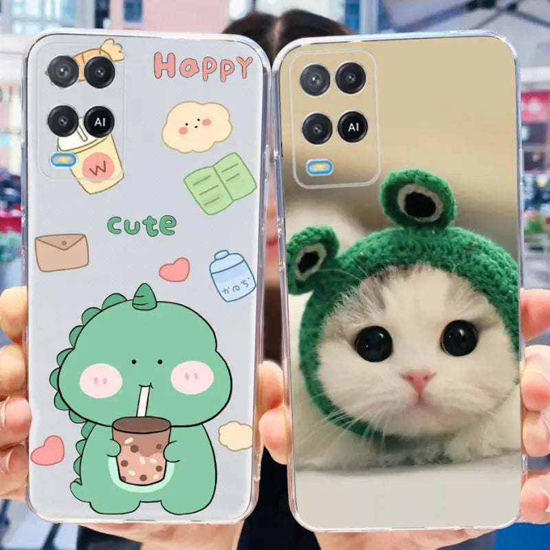 a person holding a phone with a cat on it