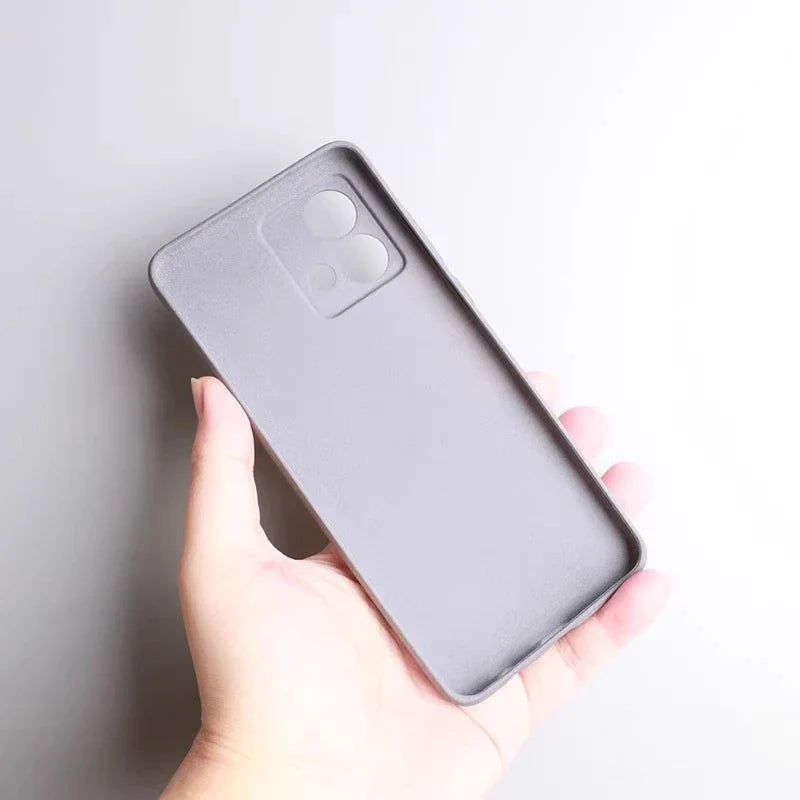 A dark gray silicone smartphone case with a raised camera cutout.