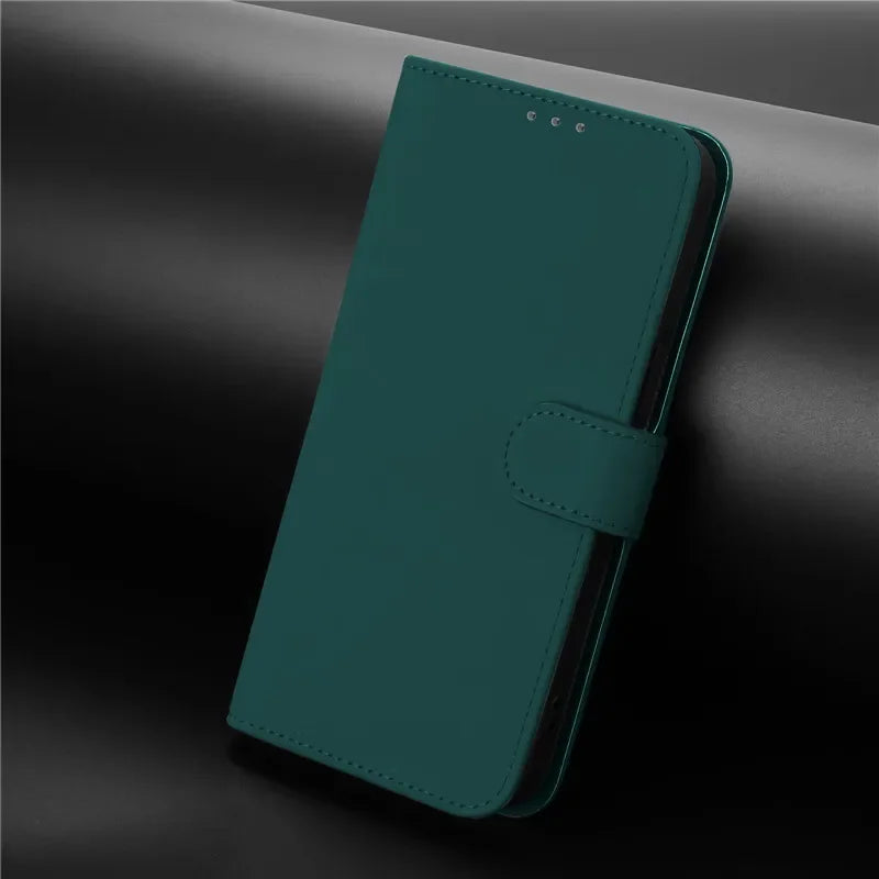 Dark teal leatherette flip phone case with a magnetic clasp.