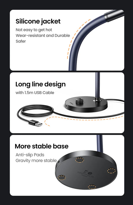 Desk lamp features.