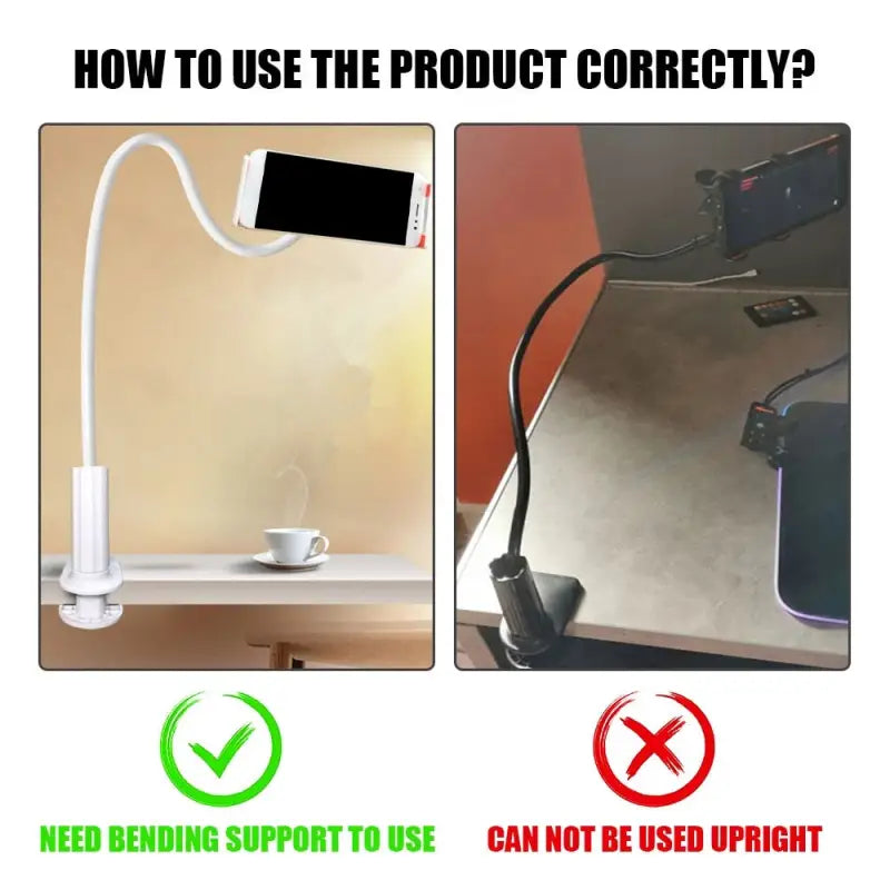 a white desk lamp with a black and red light
