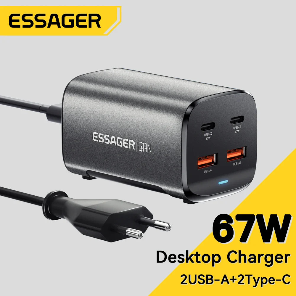 Desktop charger with multiple USB ports and a 67W power output.