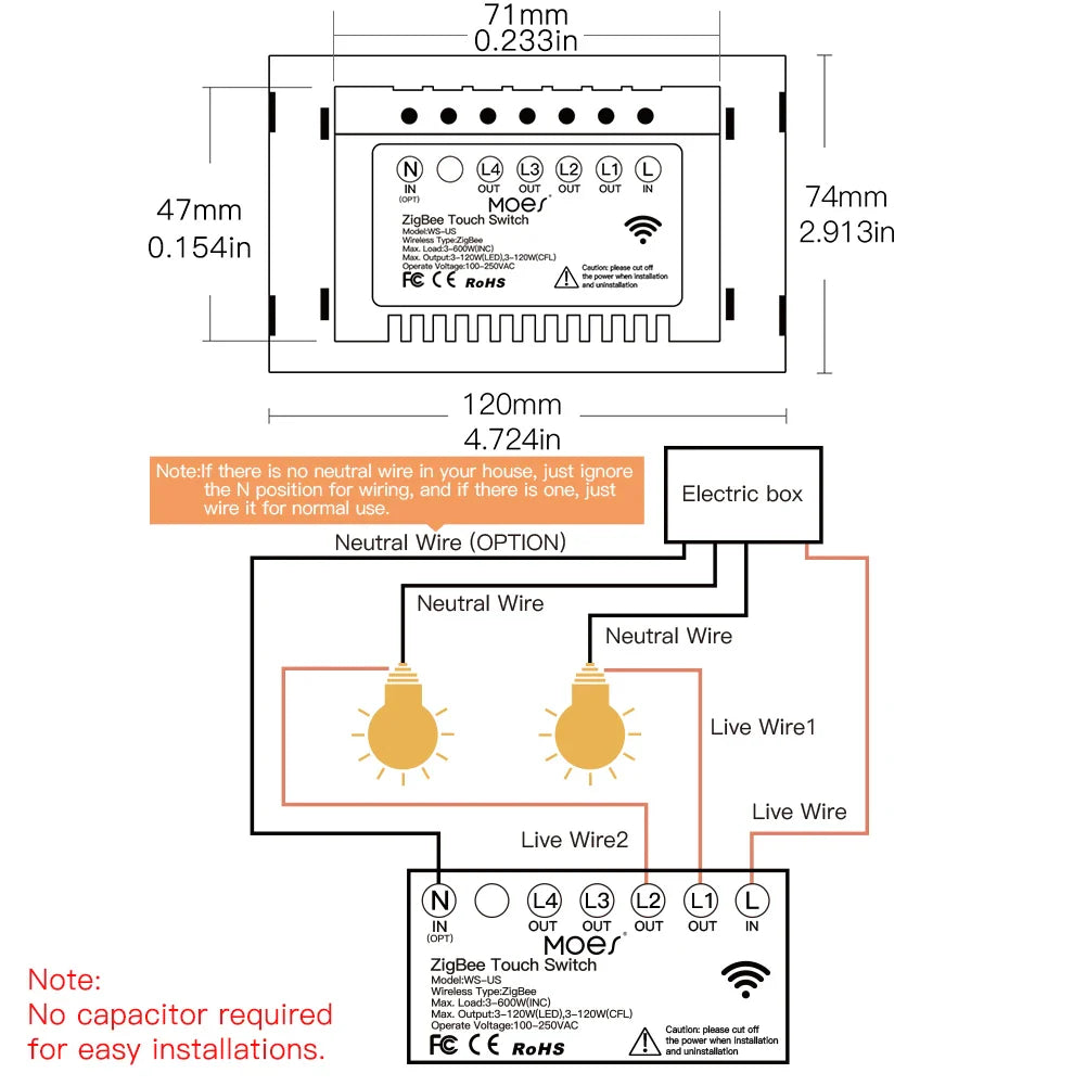 Wiring diagram for a smart light switch.