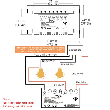 Wiring diagram for a smart light switch.