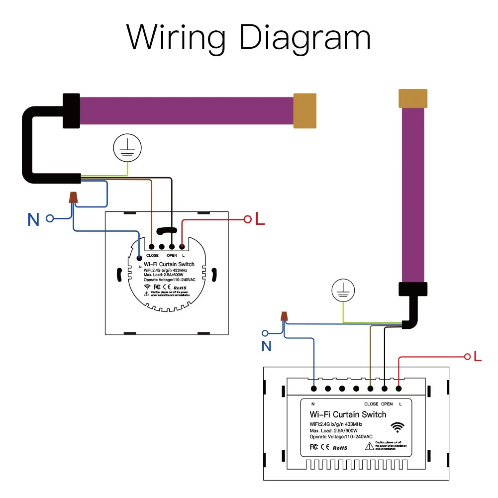 Wiring diagram for a Wi-Fi curtain switch.