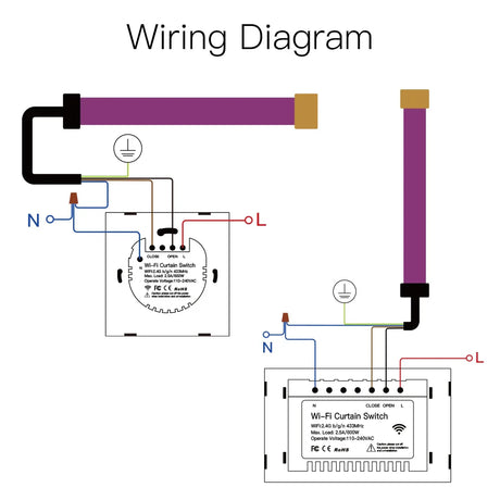 Wiring diagram for a Wi-Fi curtain switch.