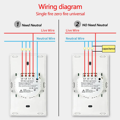 Wiring diagrams for a light switch.