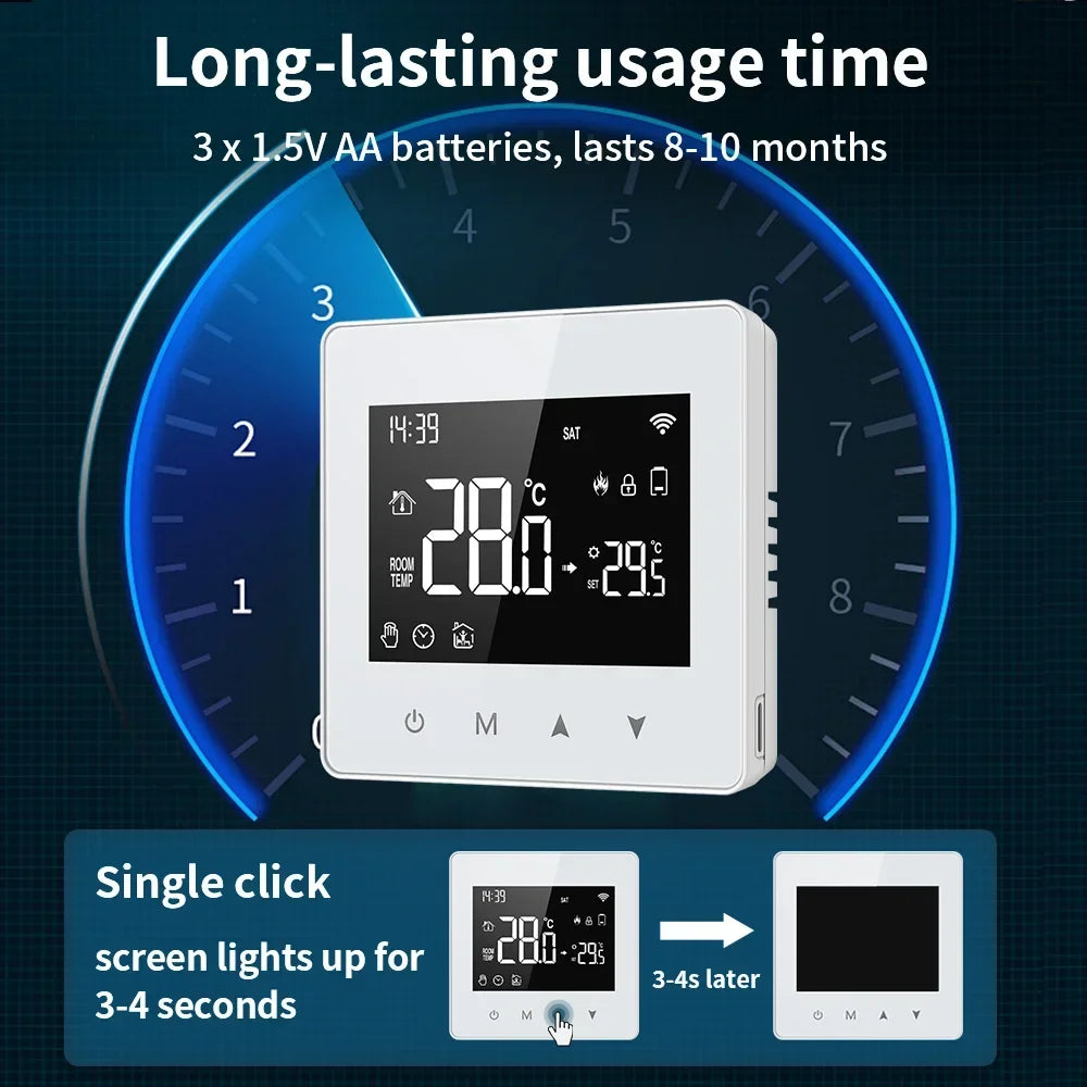 Digital thermostat with long battery life.