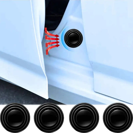 a car door handle with a blue button and four black knobs
