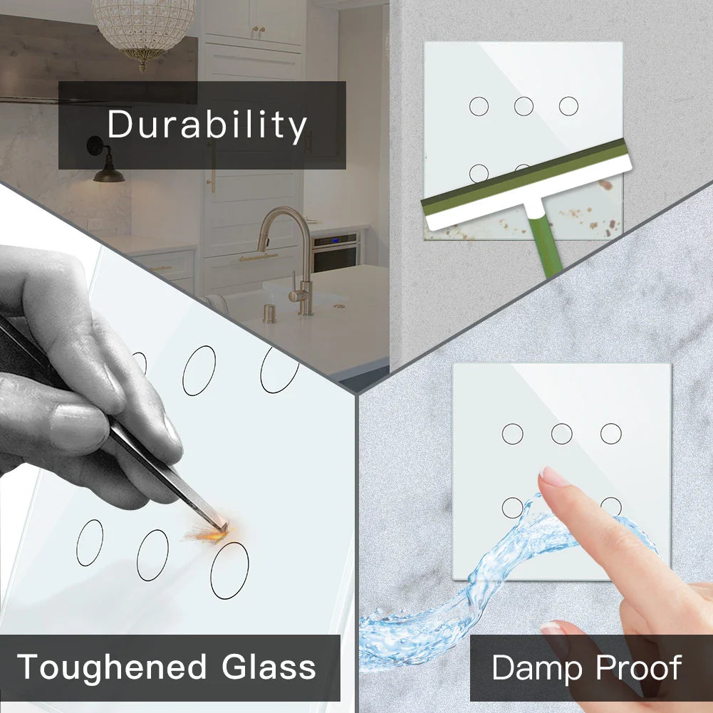 Durable, toughened glass, damp-proof switch panel.