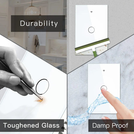 Durable, toughened glass, damp-proof light switch.