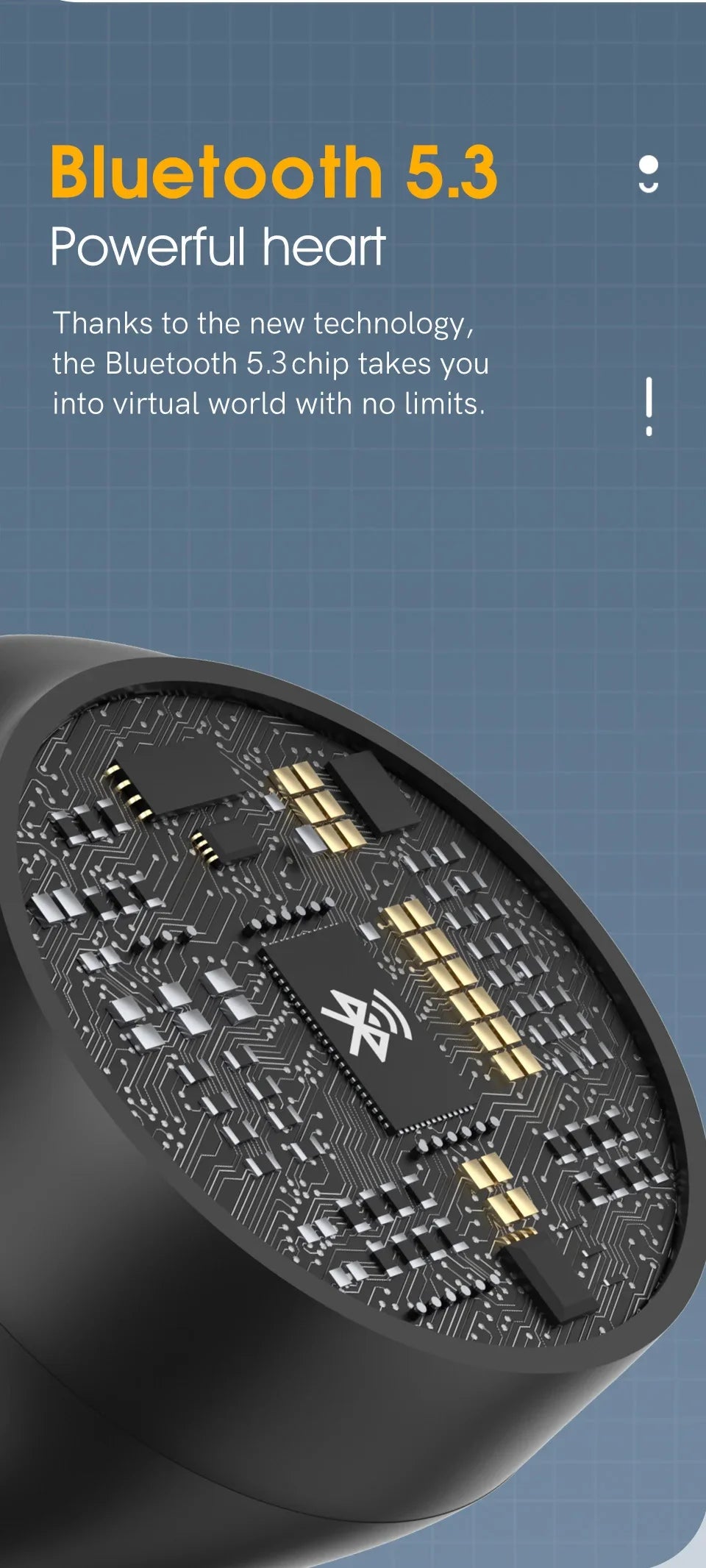 Earbud with Bluetooth 5.3 chip.