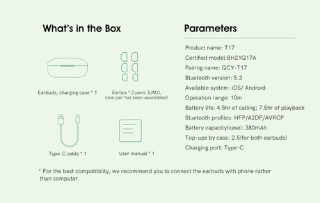 Earbud product information.