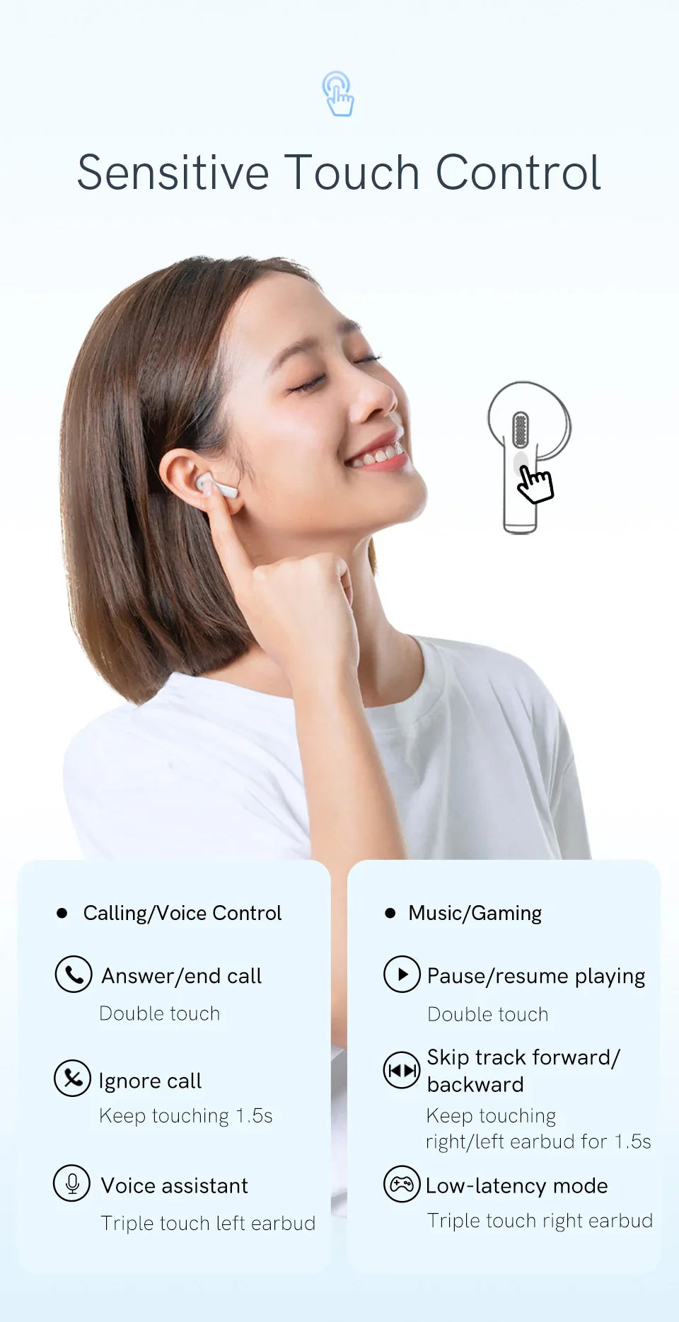 Earbud touch control features.