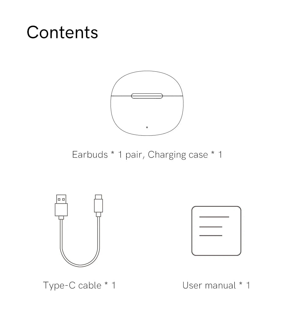 Earbuds product contents.