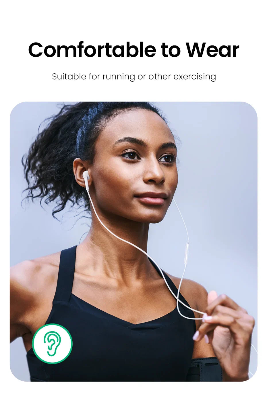 Earphones worn by a runner.